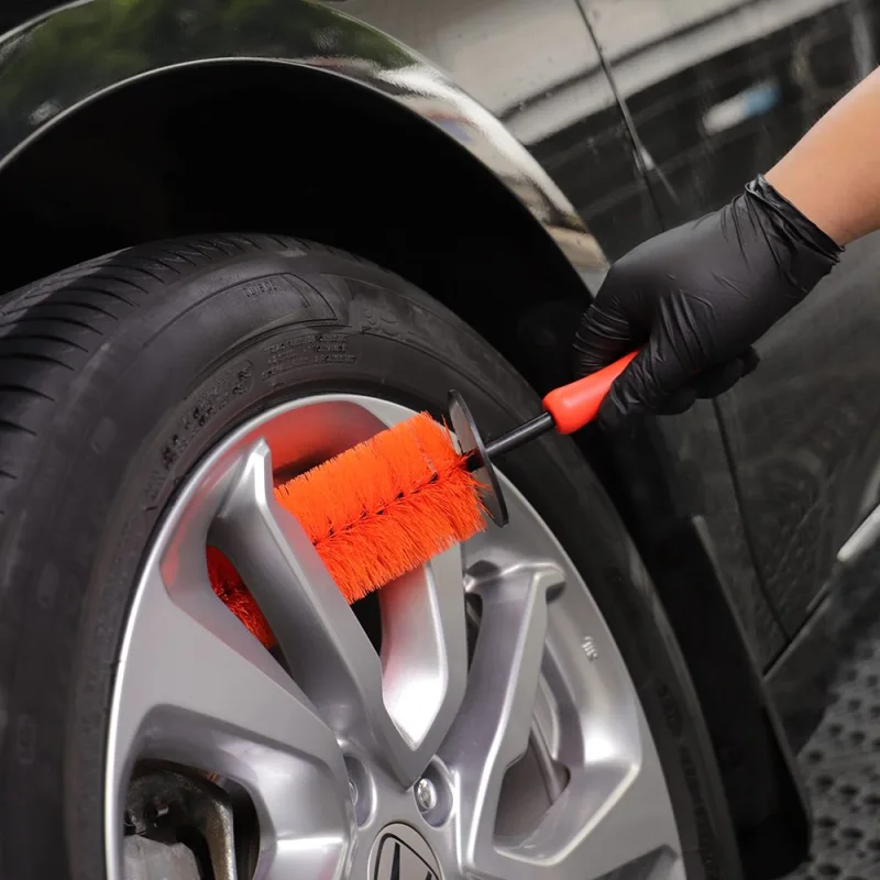 SPTA Car Wheel Brush, 2pcs Orange Car Wheel & Hub Cleaning Brush