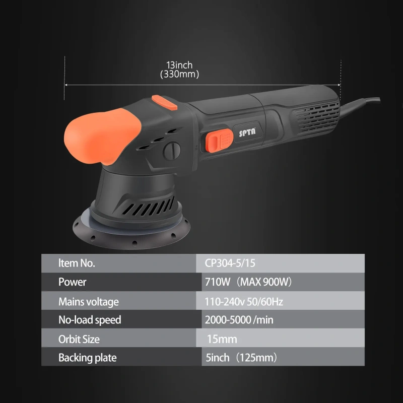 SPTA CP304 710W 5" Dual Action Polisher 5-Meter Long Power Supply Cord Constant Speed Output