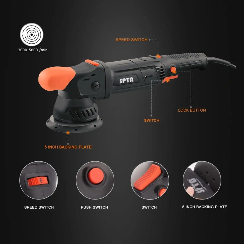 SPTA CP501 1100W 6 Various Speed Car Care Polishing Machine Dual Action Polisher for Car Detailing