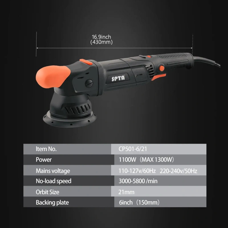 SPTA CP501 1100W 6 Various Speed Car Care Polishing Machine Dual Action Polisher for Car Detailing