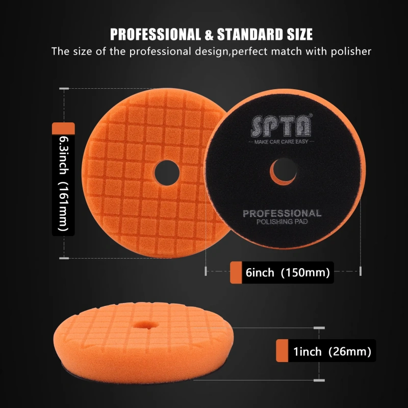 SPTA V2.0 Orange Heavy Cut Polishing Pad Grid Mark Pad for Car Buffer Polisher Compounding Remove 1500# Sanding Marks