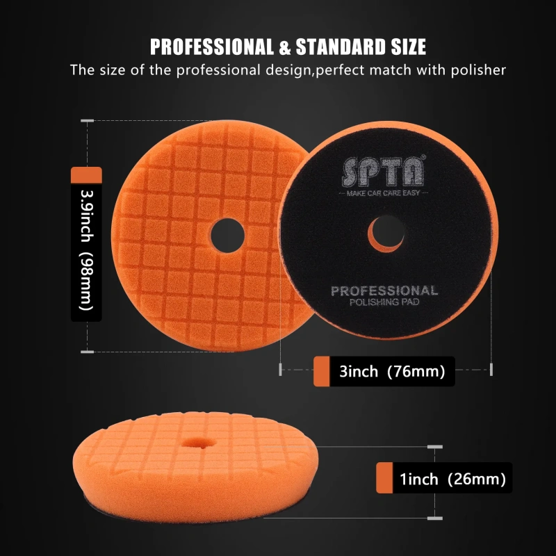 SPTA V2.0 Orange Heavy Cut Polishing Pad Grid Mark Pad for Car Buffer Polisher Compounding Remove 1500# Sanding Marks