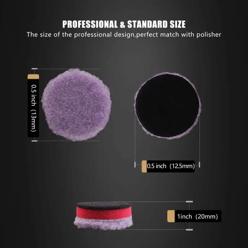 SPTA 10Pcs 12.5mm/1inch/2inch/3inch Wool Pad Purple Wool Pads Set