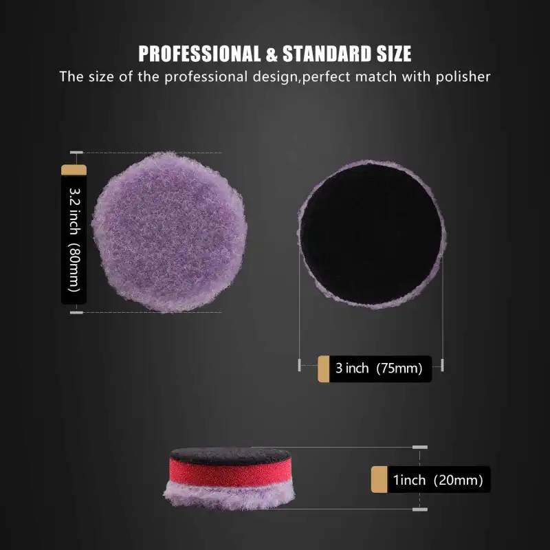 SPTA 10Pcs 12.5mm/1inch/2inch/3inch Wool Pad Purple Wool Pads Set