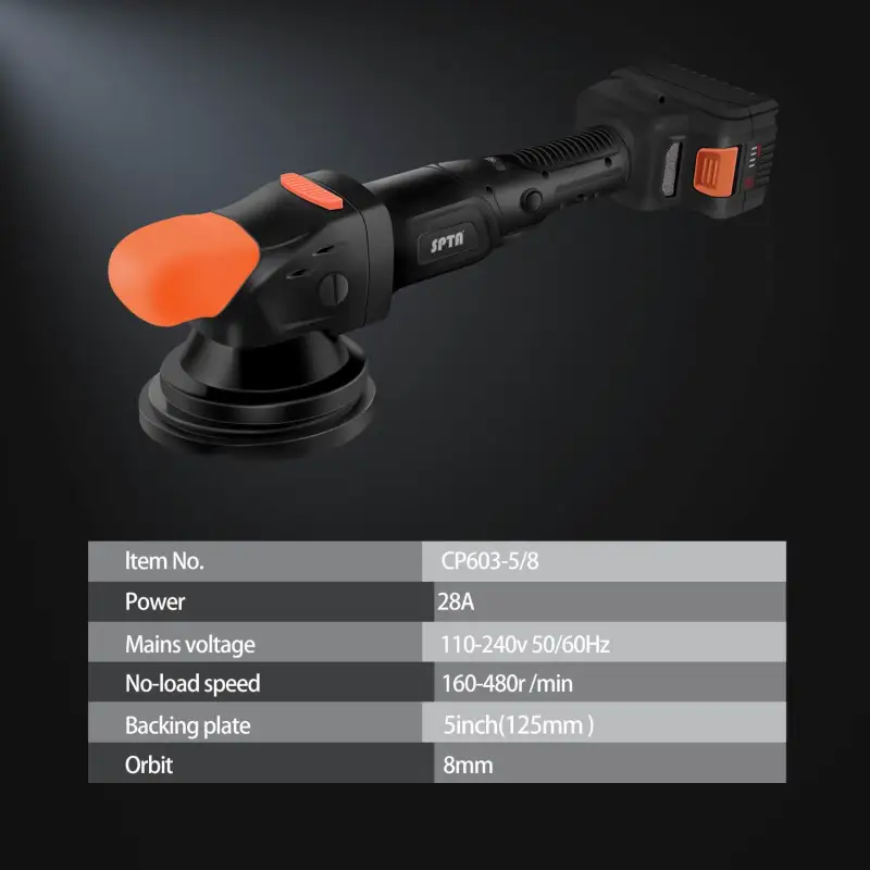 SPTA CP603 5" Brushless Forced Dual Action Polisher,Portable-type Cordless Polisher, Constant Speed Output -Fast Charge