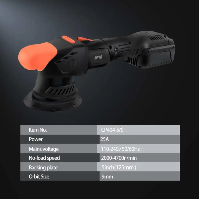 SPTA CP404 Orbit 9mm Black&Orange 5"Brushless Dual Action Polisher, Portable-type Cordless Polisher - Fast Charge