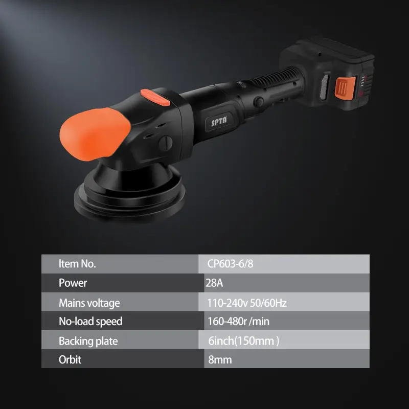 SPTA CP603 5" Brushless Forced Dual Action Polisher,Portable-type Cordless Polisher, Constant Speed Output -Fast Charge