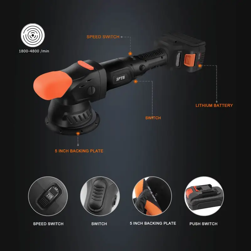 SPTA CP601 Brushless Dual Action Polisher, Portable-type Cordless, Constant Speed Output, Soft Start - Fast Charge