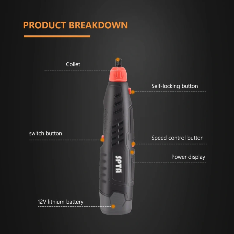 SPTA CP202 Cordless Rotary Tools Lightweight 6-Level Speed Setting For spot Part Polishing, Detail Polishing