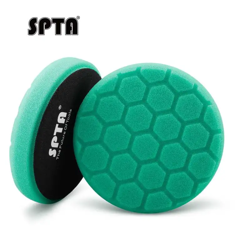 SPTA 3 Inch to 7 Inch T120 Green Heavy Cut Foam Polishing Pad For DA/RO/GA Car Buffer Polisher Hex-Logic Buffing Pads To Remove 1200/1500# Sanding Disc Marks ,Deep Scratches,Overspray, Orange Pee & Heavy Oxidation