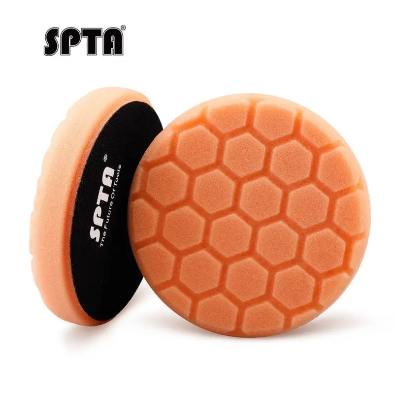 SPTA 3 Inch to 7 Inch T40 Orange Medium-Cut Foam Polishing Pad For DA/RO Car Polisher Hex-Logic Buffing Pads To Remove Light Cutting Pad ,Remove 2000# Sanding Disc Marks ,Fine Scratches & Light Oxidation High-Cut Foam Pad