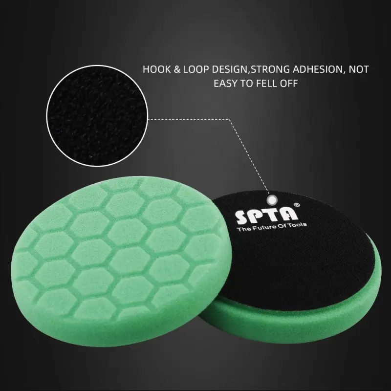 SPTA 3 Inch to 7 Inch T120 Green Heavy Cut Foam Polishing Pad Hex-Logic Buffing Pads To Remove 1200/1500# Sanding Disc Marks ,Deep Scratches,Overspray, Orange Pee & Heavy Oxidation