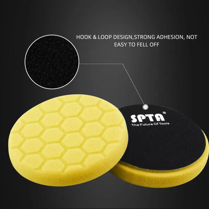 SPTA 3 Inch to 7 Inch T80 Intensive Cutting Swirl-Free Foam Polishing Pad For DA/RO/GA Hex-Logic Buffing Pads To Remove 1500/2000# sanding disc marks, swirl marks & heavy/medium oxidation