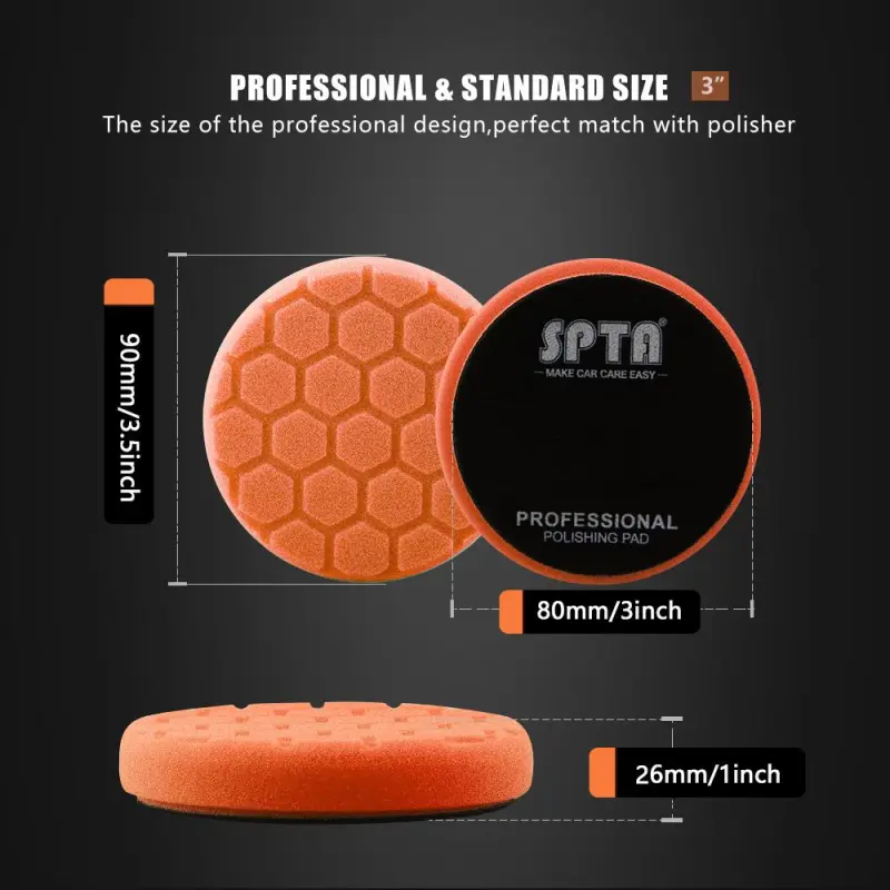 SPTA 3 Inch to 7 Inch T40 Orange Medium-Cut Foam Polishing Pad For DA/RO Car Polisher Hex-Logic Buffing Pads To Remove Light Cutting Pad ,Remove 2000# Sanding Disc Marks ,Fine Scratches & Light Oxidation High-Cut Foam Pad
