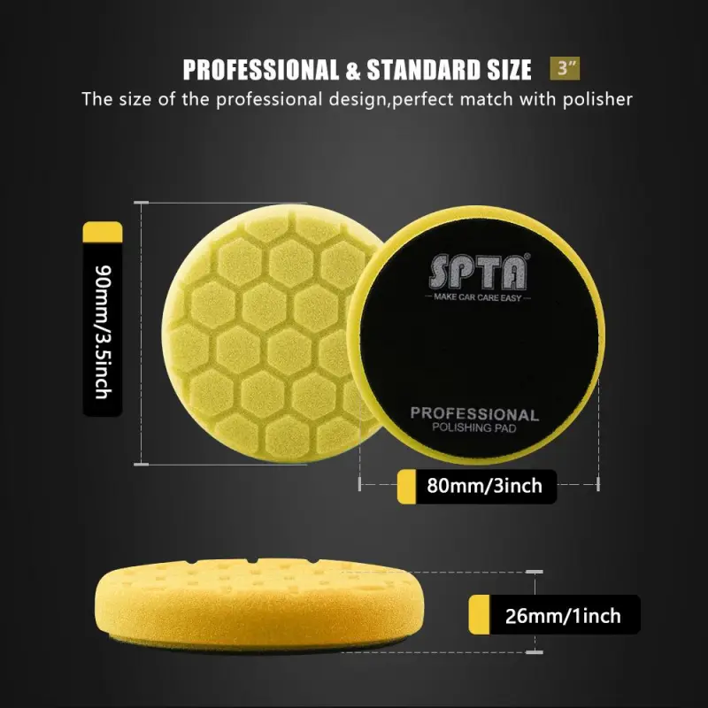 SPTA 3 Inch to 7 Inch T80 Intensive Cutting Swirl-Free Foam Polishing Pad For DA/RO/GA Hex-Logic Buffing Pads To Remove 1500/2000# sanding disc marks, swirl marks & heavy/medium oxidation