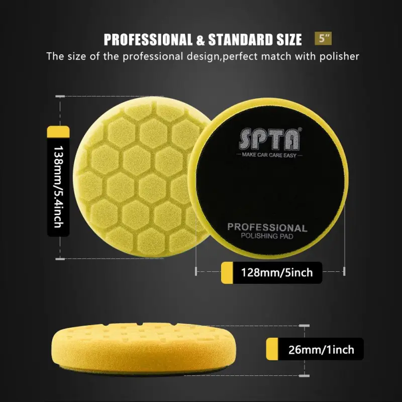 SPTA 3 Inch to 7 Inch T80 Intensive Cutting Swirl-Free Foam Polishing Pad For DA/RO/GA Hex-Logic Buffing Pads To Remove 1500/2000# sanding disc marks, swirl marks & heavy/medium oxidation