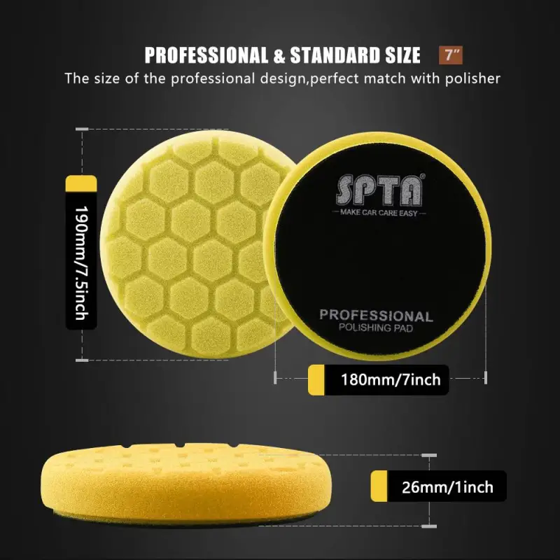 SPTA 3 Inch to 7 Inch T80 Intensive Cutting Swirl-Free Foam Polishing Pad For DA/RO/GA Hex-Logic Buffing Pads To Remove 1500/2000# sanding disc marks, swirl marks & heavy/medium oxidation
