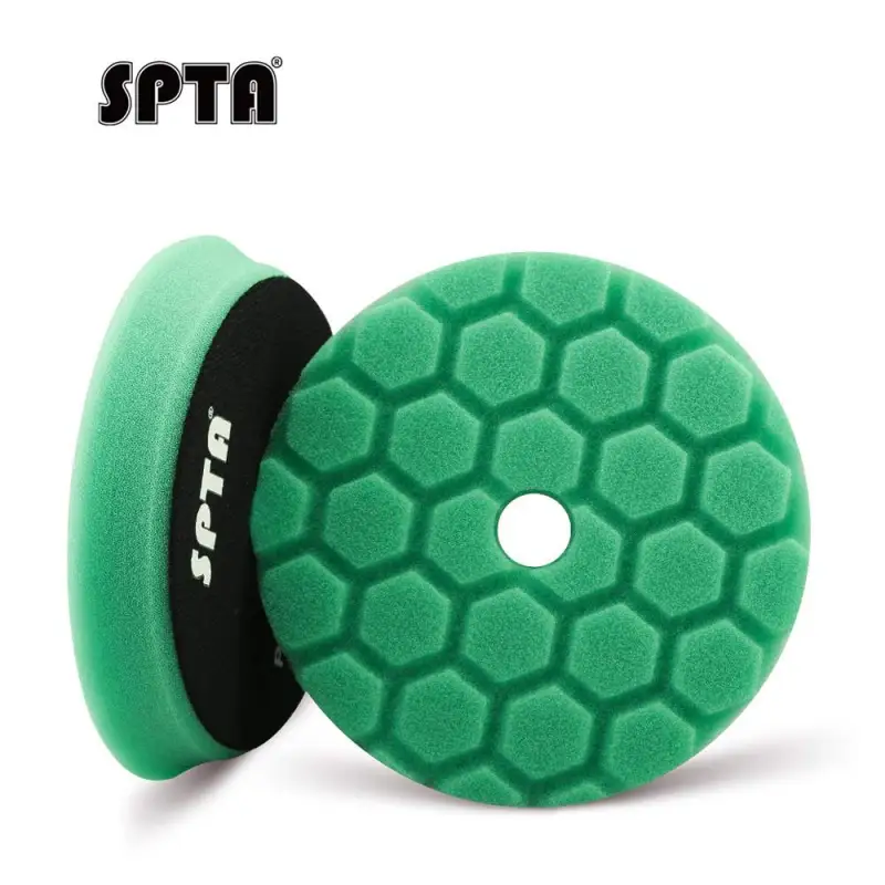 SPTA 3 Inch to 6 Inch T120 Green Heavy Cut Foam Polishing Pad For DA/RO/GA Car Buffer Polisher Hex-Logic PadsTo Remove 1200/1500# Sanding Disc Marks ,Deep Scratches,Overspray, Orange Pee & Heavy Oxidation