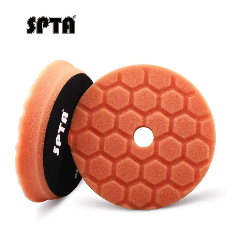 SPTA 3 Inch to 6 Inch T40 Orange Medium-Cut Foam Polishing Pad For DA/RO Car Polisher Hex-Logic Pads To Remove Light Cutting Pad ,Remove 2000# Sanding Disc Marks ,Fine Scratches & Light Oxidation High-Cut Foam Pad