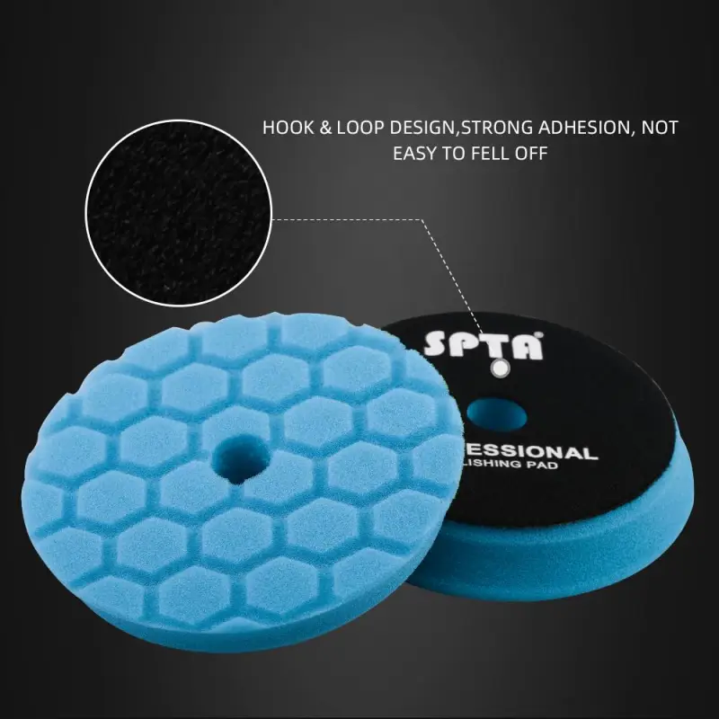 SPTA 3 Inch to 6 Inch T60 Moderate-Cut Foam Polishing Pad For DA/RO Car Polisher Hex-Logic Pads To Remove 1500#/2000# Sanding disc marks & Medium oxidation Over Spray, And Surface imperfections