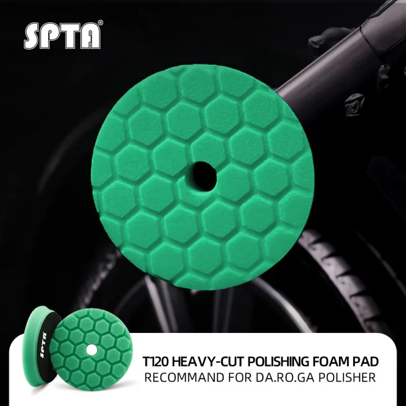 SPTA 3 Inch to 6 Inch T120 Green Heavy Cut Foam Polishing Pad For DA/RO/GA Car Buffer Polisher Hex-Logic PadsTo Remove 1200/1500# Sanding Disc Marks ,Deep Scratches,Overspray, Orange Pee & Heavy Oxidation