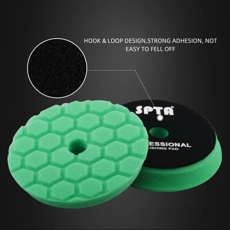 SPTA 3 Inch to 6 Inch T120 Green Heavy Cut Foam Polishing Pad For DA/RO/GA Car Buffer Polisher Hex-Logic PadsTo Remove 1200/1500# Sanding Disc Marks ,Deep Scratches,Overspray, Orange Pee & Heavy Oxidation