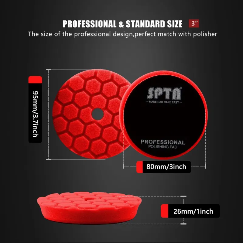SPTA 3 Inch to 6 Inch T10 Ultra-Fine Finishing Foam Polishing Pad Swirl-Free, Hex-Logic Pads Gloss Finish Polish Pad For DA/RO Car Polisher To Remove Light Cutting Pad ,Remove Car Wash Scratches & Ultra-Fine Swirl Marks