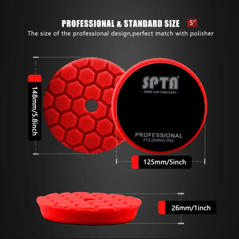 SPTA 3 Inch to 6 Inch T10 Ultra-Fine Finishing Foam Polishing Pad Swirl-Free, Hex-Logic Pads Gloss Finish Polish Pad For DA/RO Car Polisher To Remove Light Cutting Pad ,Remove Car Wash Scratches & Ultra-Fine Swirl Marks