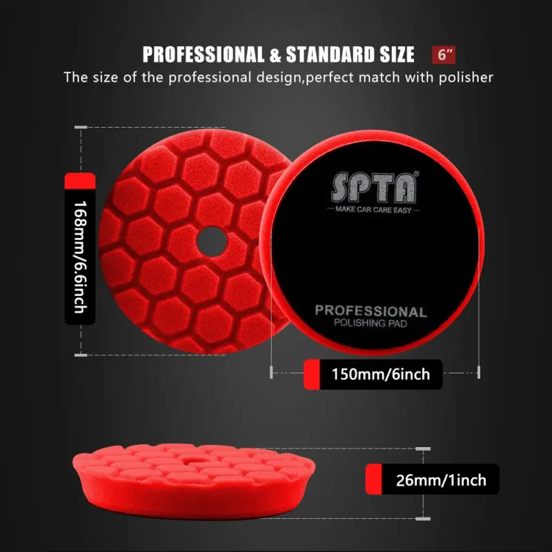 SPTA 3 Inch to 6 Inch T10 Ultra-Fine Finishing Foam Polishing Pad Swirl-Free, Hex-Logic Pads Gloss Finish Polish Pad For DA/RO Car Polisher To Remove Light Cutting Pad ,Remove Car Wash Scratches & Ultra-Fine Swirl Marks