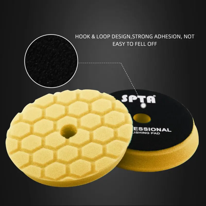 SPTA 3 Inch to 6 Inch T80 Intensive Cutting Swirl-Free Foam Polishing Pad For DA/RO/GA Car Buffer Polisher Hex-Logic Pads To Remove 1500/2000# sanding disc marks, swirl marks & heavy/medium oxidation