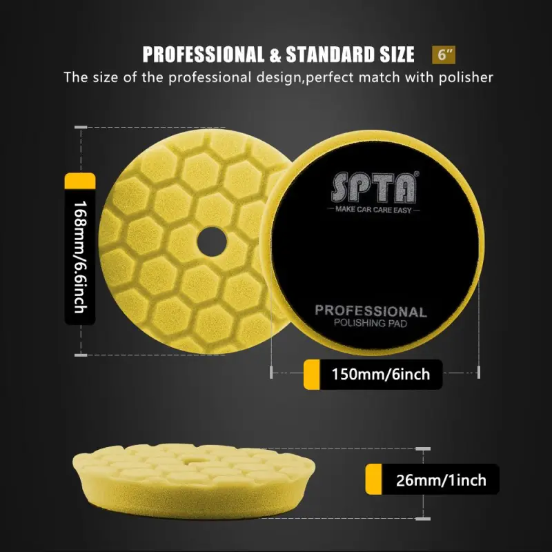 SPTA 3 Inch to 6 Inch T80 Intensive Cutting Swirl-Free Foam Polishing Pad For DA/RO/GA Car Buffer Polisher Hex-Logic Pads To Remove 1500/2000# sanding disc marks, swirl marks & heavy/medium oxidation