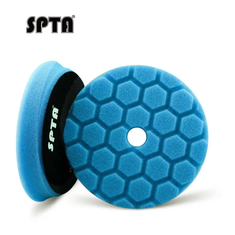 SPTA 3 Inch to 6 Inch T60 Moderate-Cut Foam Polishing Pad For DA/RO Car Polisher Hex-Logic Pads To Remove 1500#/2000# Sanding disc marks & Medium oxidation Over Spray, And Surface imperfections