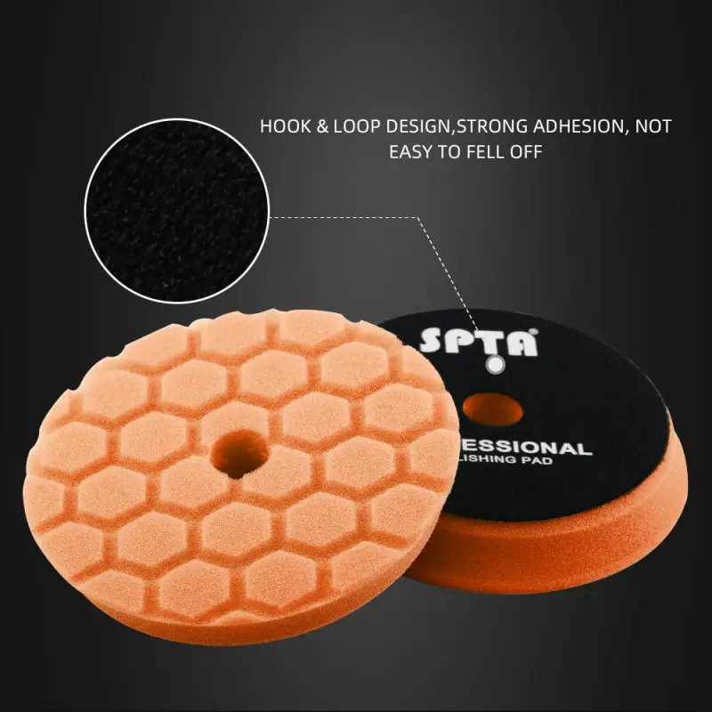 SPTA 3 Inch to 6 Inch T40 Orange Medium-Cut Foam Polishing Pad For DA/RO Car Polisher Hex-Logic Pads To Remove Light Cutting Pad ,Remove 2000# Sanding Disc Marks ,Fine Scratches & Light Oxidation High-Cut Foam Pad
