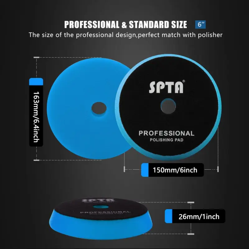 SPTA 3 Inch to 6 Inch T60 Moderate-Cut Foam Polishing Pad For DA/RO Car Polisher To Remove 1500#/2000# Sanding disc marks & Medium oxidation Over Spray, And Surface imperfections