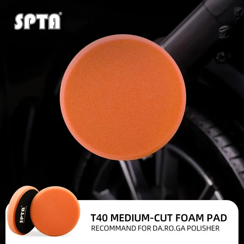 SPTA 3 Inch to 7 Inch T40 Orange Medium-Cut Foam Polishing Pad For DA/RO Car Polisher To Remove Light Cutting Pad ,Remove 2000# Sanding Disc Marks ,Fine Scratches & Light Oxidation High-Cut Foam Pad