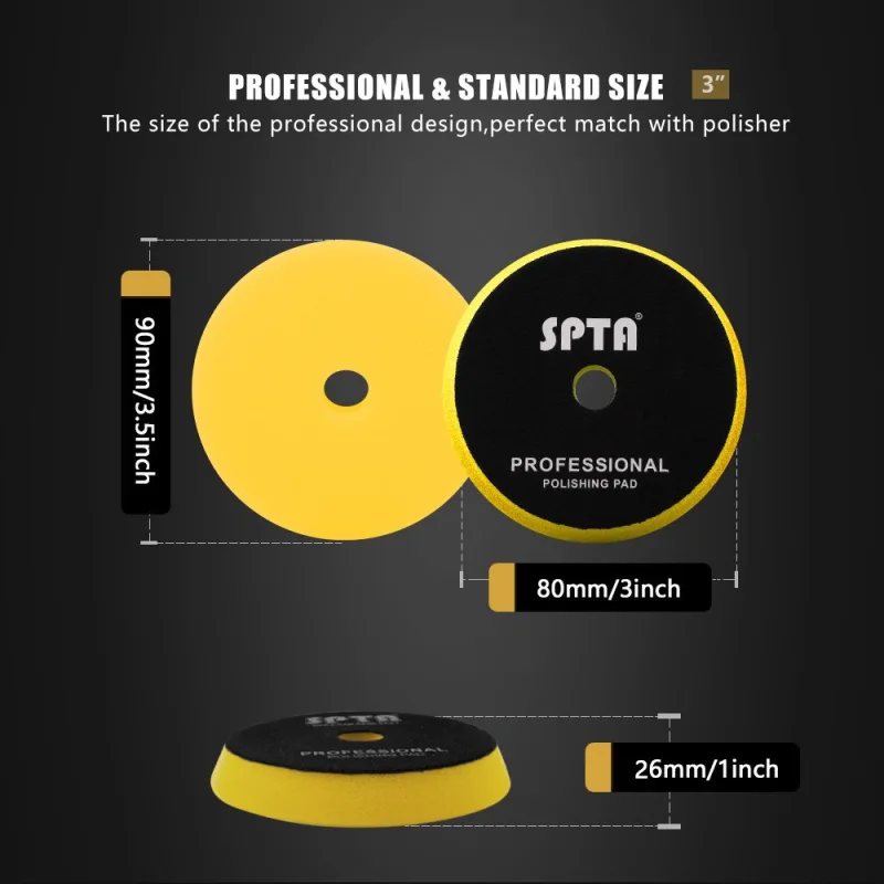 SPTA 3 Inch to 6 Inch T80 Intensive Cutting Swirl-Free Foam Polishing Pad For DA/RO/GA Car Buffer Polisher To Remove 1500/2000# sanding disc marks, swirl marks & heavy/medium oxidation