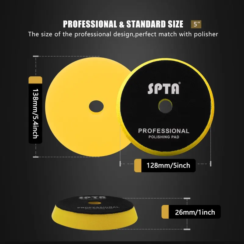 SPTA 3 Inch to 6 Inch T80 Intensive Cutting Swirl-Free Foam Polishing Pad For DA/RO/GA Car Buffer Polisher To Remove 1500/2000# sanding disc marks, swirl marks & heavy/medium oxidation