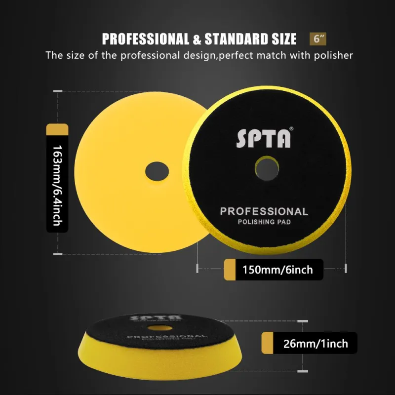 SPTA 3 Inch to 6 Inch T80 Intensive Cutting Swirl-Free Foam Polishing Pad For DA/RO/GA Car Buffer Polisher To Remove 1500/2000# sanding disc marks, swirl marks & heavy/medium oxidation