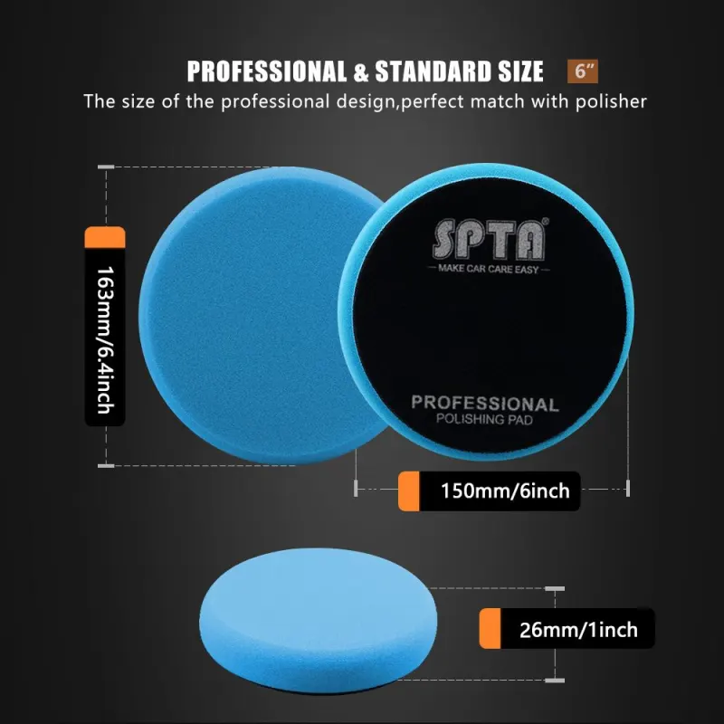 SPTA 3 Inch to 7 Inch T60 Moderate-Cut Foam Polishing Pad For DA/RO Car Polisher To Remove 1500#/2000# Sanding disc marks & Medium oxidation Over Spray, And Surface imperfections