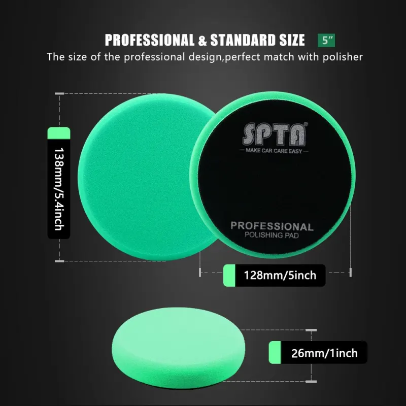 SPTA 3 Inch to 7 Inch T120 Green Heavy Cut Foam Polishing Pad For DA/RO/GA Car Buffer Polisher To Remove 1200/1500# Sanding Disc Marks ,Deep Scratches,Overspray, Orange Pee & Heavy Oxidation