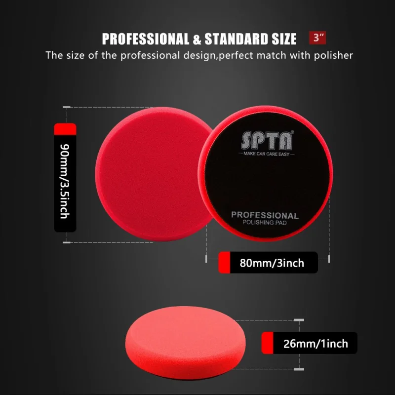 SPTA 3 Inch to 7 Inch T10 Ultra-Fine Finishing Foam Polishing Pad Swirl-Free, Gloss Finish Polish Pad For DA/RO Car Polisher To Remove Light Cutting Pad, Remove Car Wash Scratches & Ultra-Fine Swirl Marks
