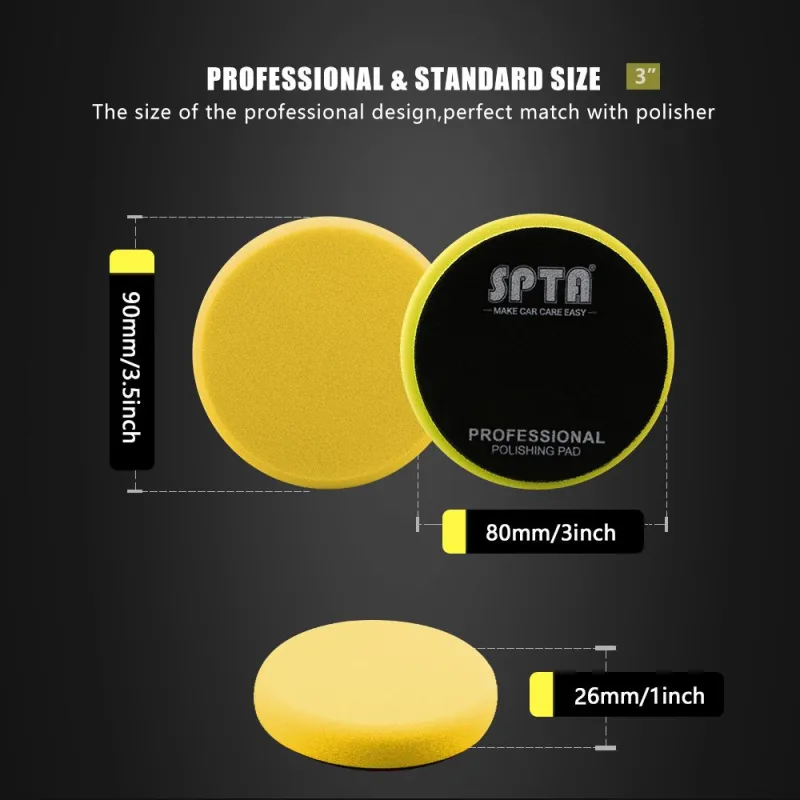 SPTA 5 Inch to 6 Inch T80 Intensive Cutting Swirl-Free Foam Polishing Pad For DA/RO/GA Car Buffer Polisher To Remove 1500/2000# sanding disc marks, swirl marks & heavy/medium oxidation