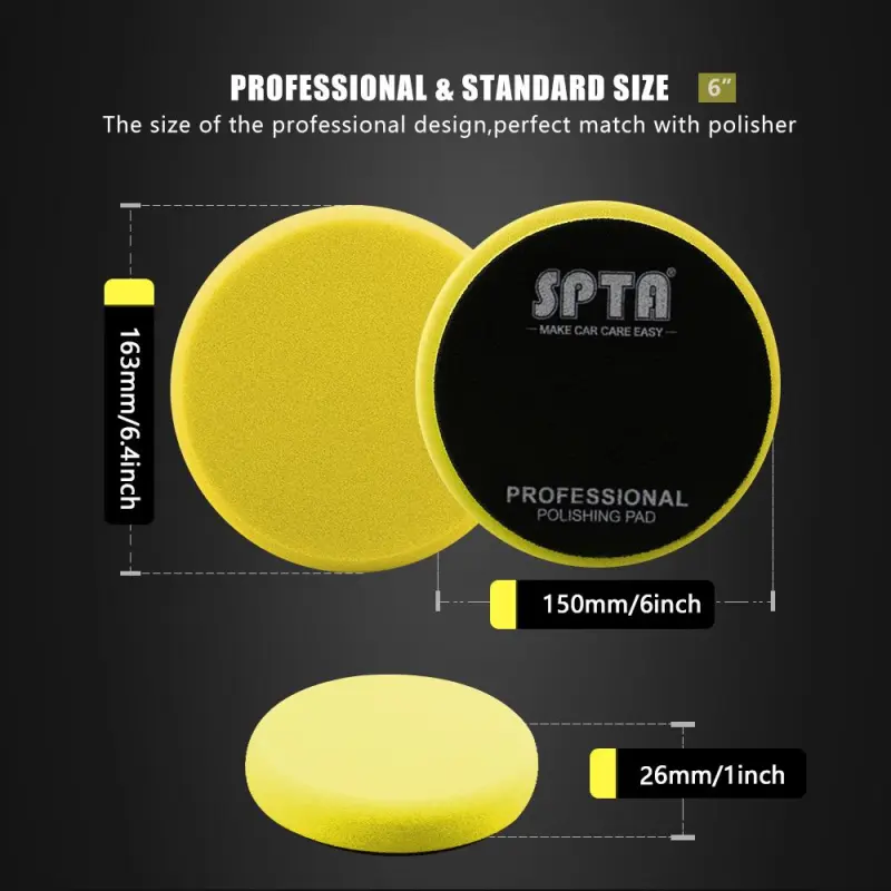 SPTA 5 Inch to 6 Inch T80 Intensive Cutting Swirl-Free Foam Polishing Pad For DA/RO/GA Car Buffer Polisher To Remove 1500/2000# sanding disc marks, swirl marks & heavy/medium oxidation