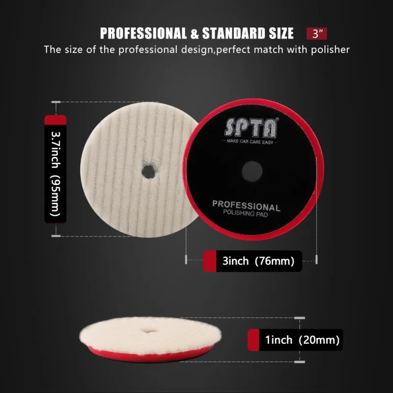 SPTA 3Inch/5Inch/6Inch Buffer Polishing Wool Pad, T140 Compound Cutting Wool Pad for Automotive, Boat Scratch Removing