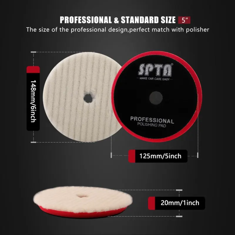 SPTA 3Inch/5Inch/6Inch Buffer Polishing Wool Pad, T140 Compound Cutting Wool Pad for Automotive, Boat Scratch Removing