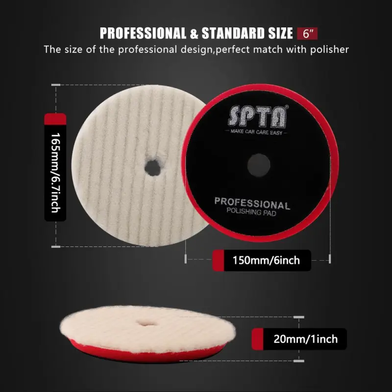 SPTA 3Inch/5Inch/6Inch Buffer Polishing Wool Pad, T140 Compound Cutting Wool Pad for Automotive, Boat Scratch Removing
