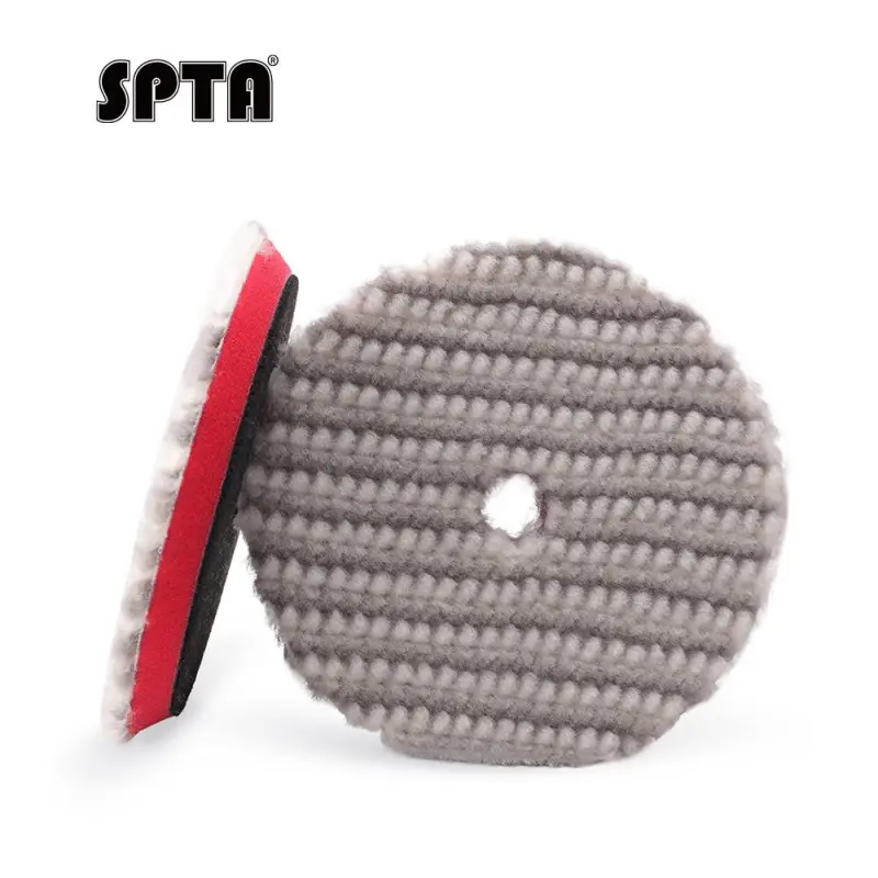 SPTA 3 inch to 6 inch Wool Polishing Pad, T120 Heavy Cut Wool Pad to Remove 1200#/1500# Sanding Disc Marks, Deep Scratches, Orange Peel and Heavy Oxidation for Automotive, Car, RV, Motorbike & Boat