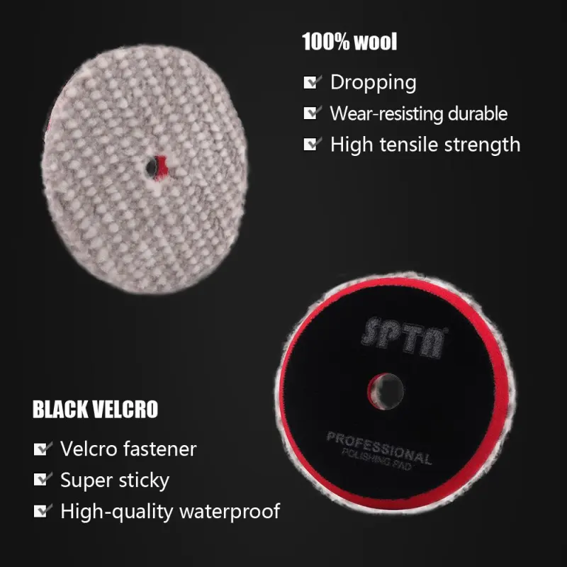SPTA 3 inch to 6 inch Wool Polishing Pad, T120 Heavy Cut Wool Pad to Remove 1200#/1500# Sanding Disc Marks, Deep Scratches, Orange Peel and Heavy Oxidation for Automotive, Car, RV, Motorbike & Boat