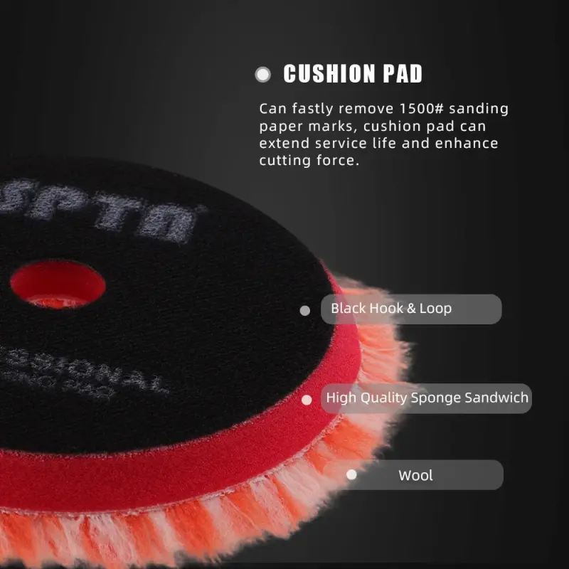 SPTA 3 inch to 6 inch Wool Polishing Pad, T140 Heavy Cut Wool Pad to Remove 1200#/1500# Sanding Disc Marks, Deep Scratches, Orange Peel and Heavy Oxidation for Automotive, Car, RV, Motorbike & Boat