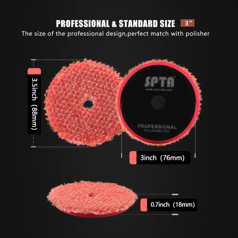 SPTA 3 inch to 6 inch Wool Polishing Pad, T140 Heavy Cut Wool Pad to Remove 1200#/1500# Sanding Disc Marks, Deep Scratches, Orange Peel and Heavy Oxidation for Automotive, Car, RV, Motorbike & Boat